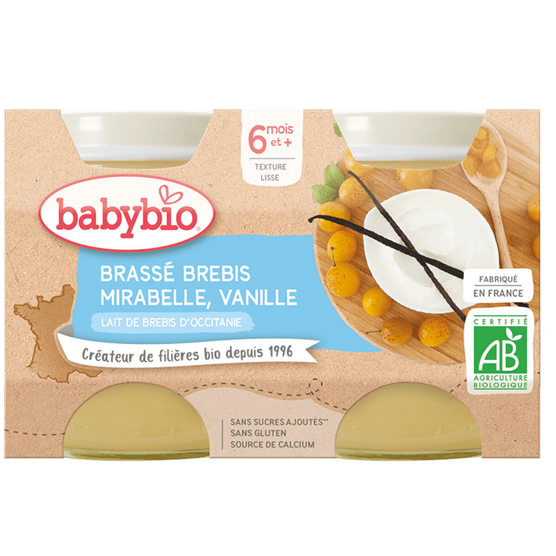 Brassé au lait de brebis d'occitanie - mirabelle vanille (dès 6 mois) BIO - 2x130g Baby Bio vrac-zero-dechet-ecolo-balma-gramont