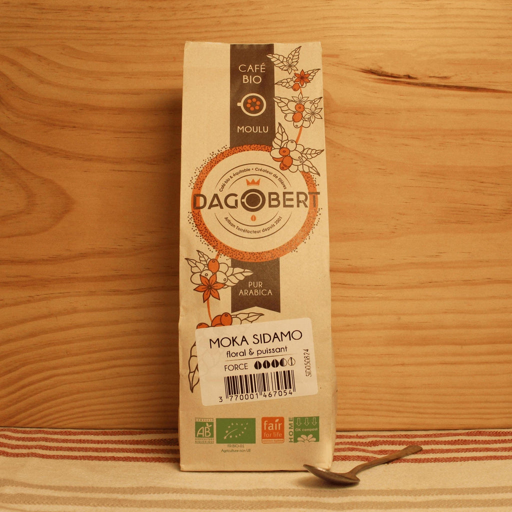 Café moulu Moka Sidamo floral & puissant BIO - intensité 7/10 - 250g Cafés Dagobert vrac-zero-dechet-ecolo-balma-gramont
