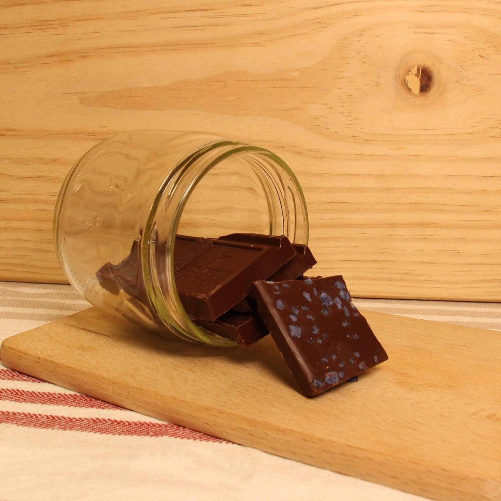 Carrés de chocolat noir 73% fleurs de violette - 100g BOVETTI Chocolatier vrac-zero-dechet-ecolo-balma-gramont