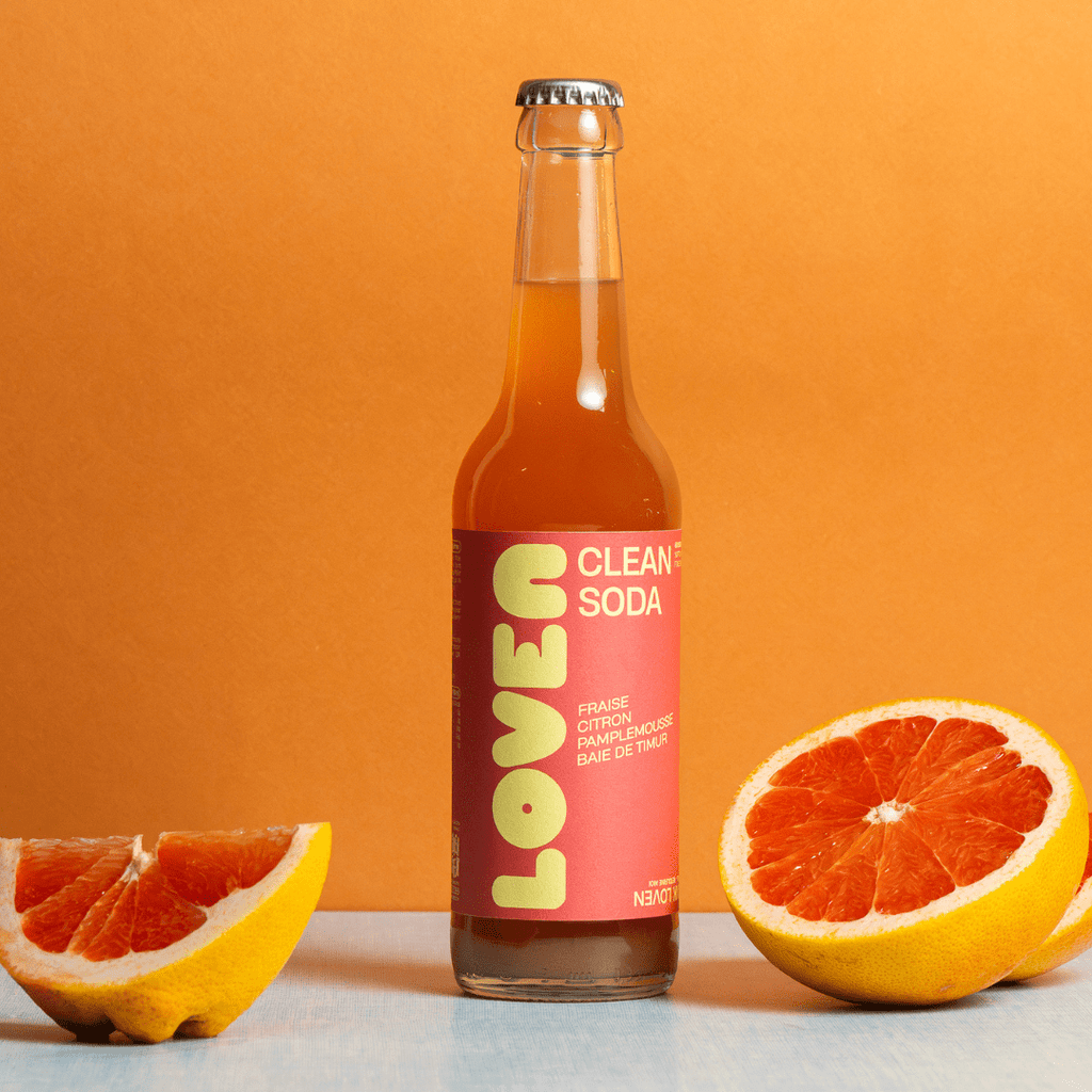 Clean Soda fraise citron pamplemousse & baie de timur BIO - 33cl Loven Crew - Brasserie L'Indispensable vrac-zero-dechet-ecolo-balma-gramont