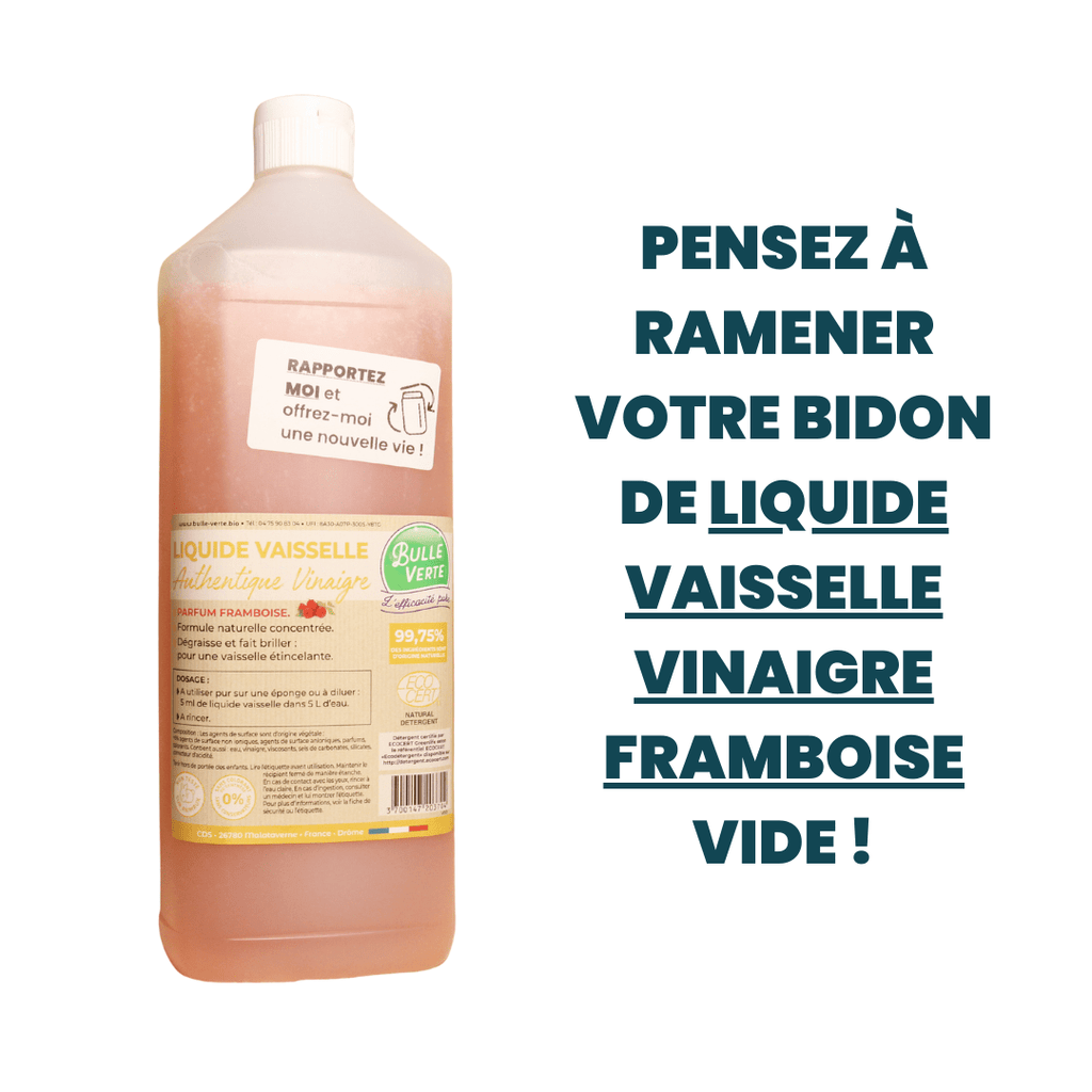 Liquide vaisselle vinaigre framboise RECHARGE - 1L Bulle Verte vrac-zero-dechet-ecolo-balma-gramont
