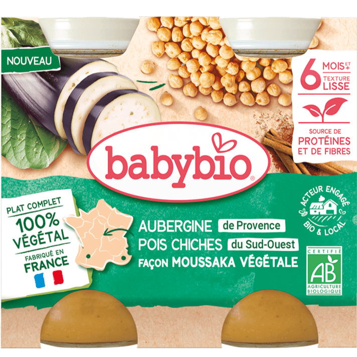 Petit pot bébé 6 mois Moussaka végétale - Aubergines pois chiches tomates BIO - 6mois - 2x200g Baby Bio vrac-zero-dechet-ecolo-balma-gramont