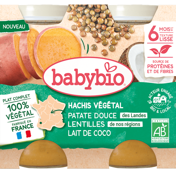 Pot bébé 6 mois Hachis végétal - Patate douce lentilles lait de coco BIO - 2x200g Baby Bio vrac-zero-dechet-ecolo-balma-gramont