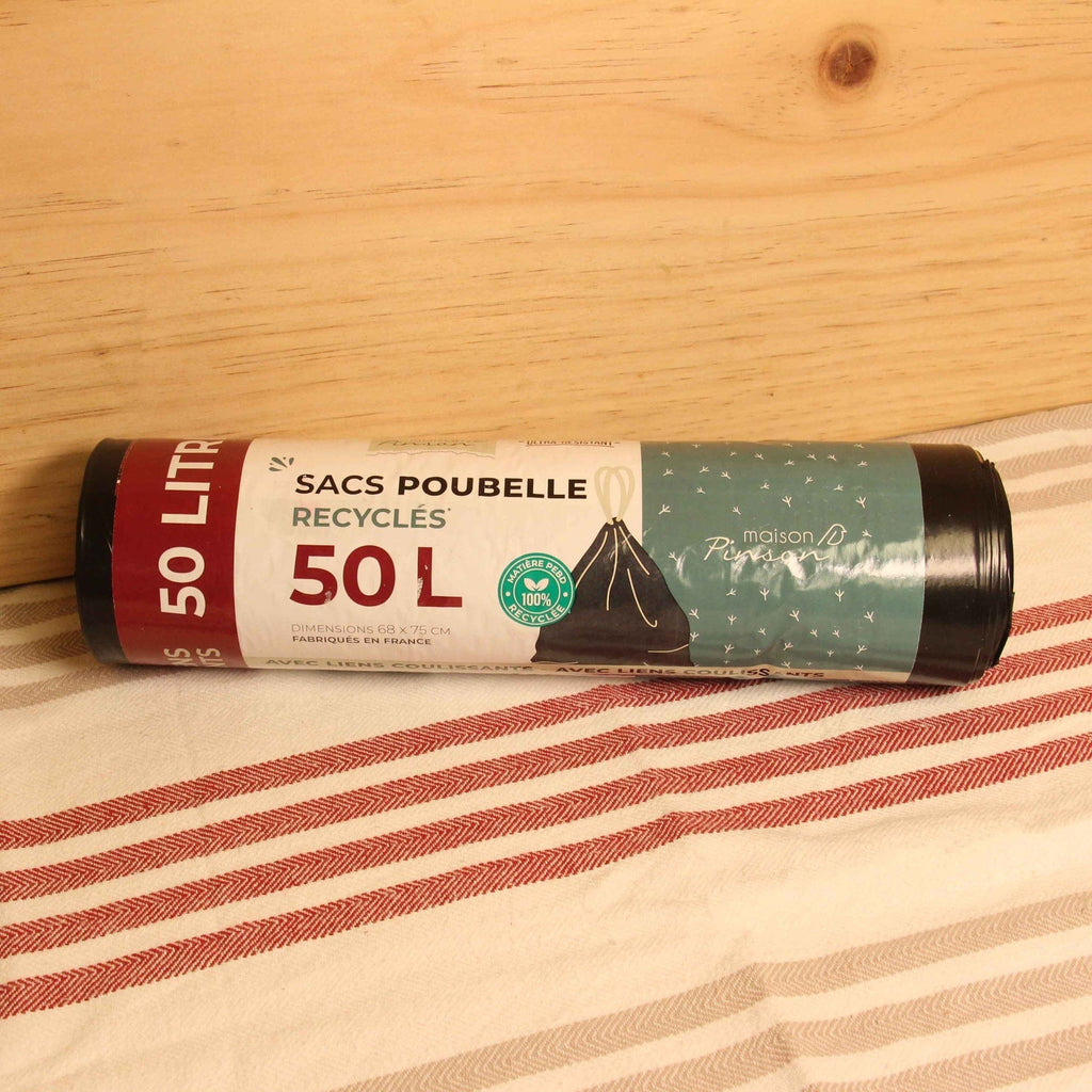 Sacs poubelle 50L recyclés anti-fuite avec liens coulissants - 20 sacs Maison Pinson vrac-zero-dechet-ecolo-balma-gramont